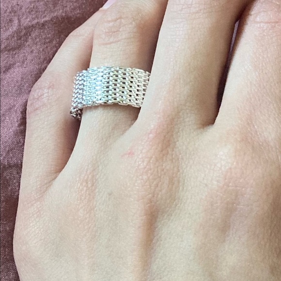 Sterling Silver Plated Woven Mesh Band Ring - Picture 7 of 10